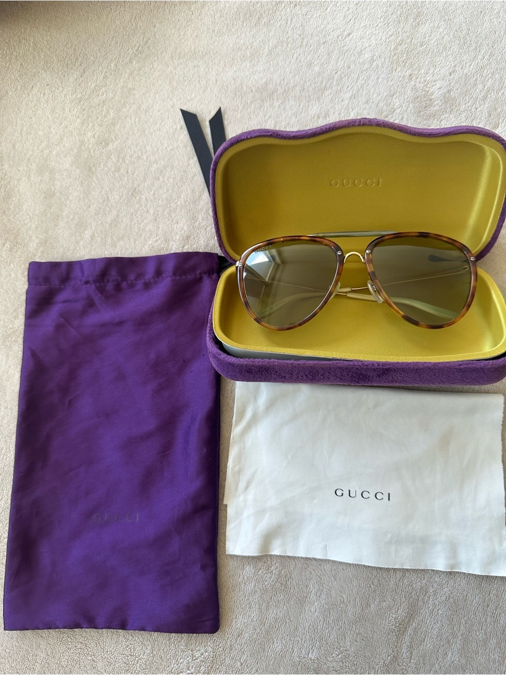 Gucci GG0672S Aviator Sunglasses Havana Gold Green